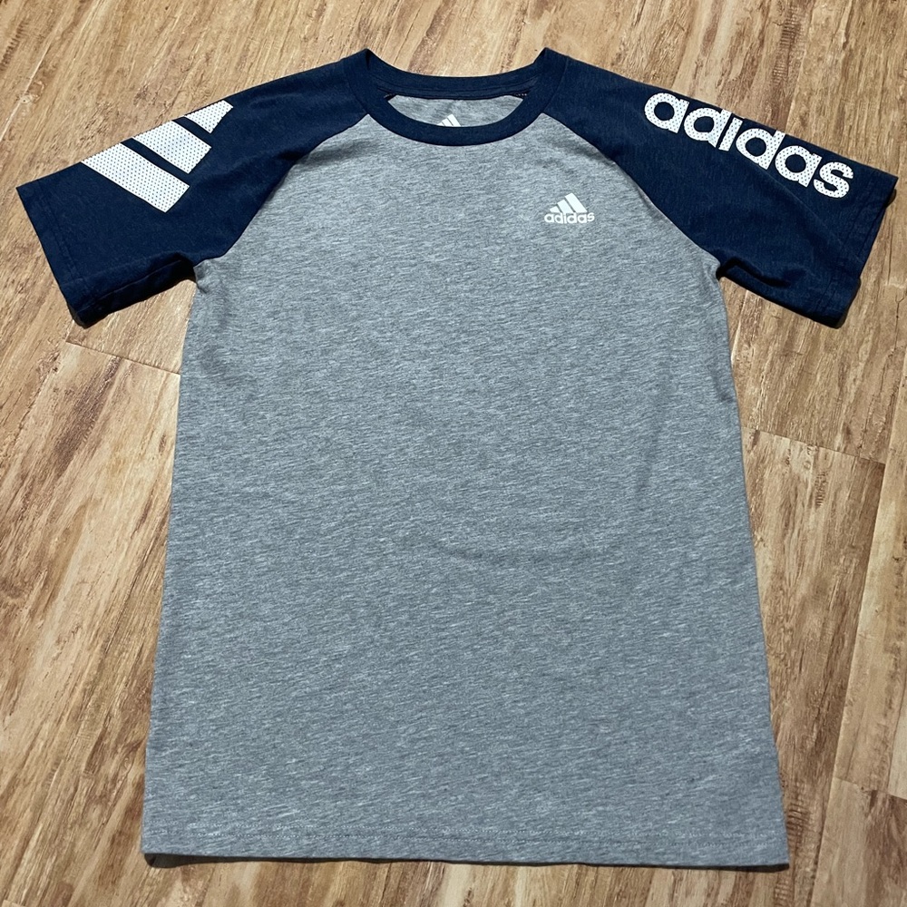 Adidas Youth T-Shirt (Gray/Navy); M-10/12